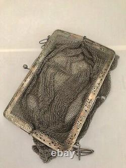 Old 19th Century Solid Silver Mesh Bag 259g Hallmarked