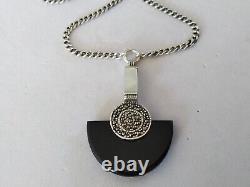 Old Art Deco Solid Silver Onyx Marcasite Necklace