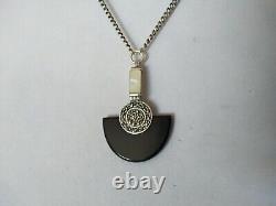 Old Art Deco Solid Silver Onyx Marcasite Necklace