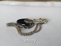 Old Art Deco Solid Silver Onyx Marcasite Necklace