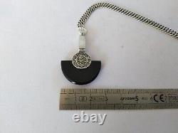 Old Art Deco Solid Silver Onyx Marcasite Necklace