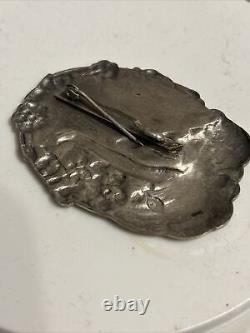 Old Art Nouveau Solid Silver Brooch Woman at the Window