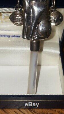 Old Baby Rattle Piping Nineteenth Handle High 925 Sterling Silver Pearl