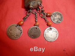 Old Berber Fibula In Silver, French And Spanish Coins Eighteenth Nineteenth