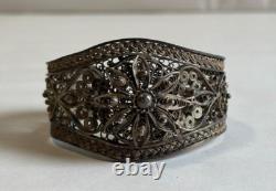 Old Berber filigree solid silver cuff bracelet, weight 51 g
