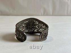 Old Berber filigree solid silver cuff bracelet, weight 51 g