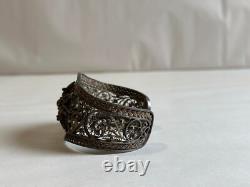 Old Berber filigree solid silver cuff bracelet, weight 51 g