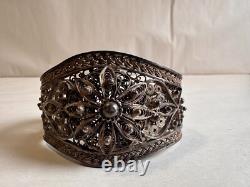 Old Berber filigree solid silver cuff bracelet, weight 51 g
