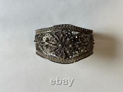 Old Berber filigree solid silver cuff bracelet, weight 51 g