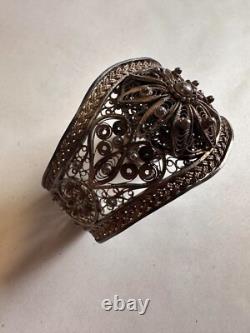 Old Berber filigree solid silver cuff bracelet, weight 51 g