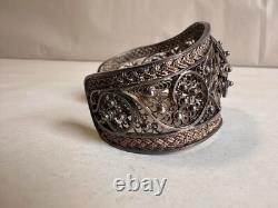 Old Berber filigree solid silver cuff bracelet, weight 51 g