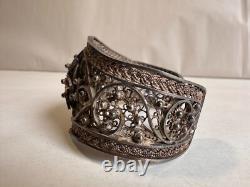 Old Berber filigree solid silver cuff bracelet, weight 51 g