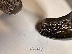 Old Berber filigree solid silver cuff bracelet, weight 51 g