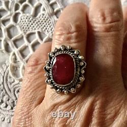Old Big Ring In Veritable Ruby And Silver Massive Worked