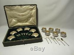 Old Box 6 Salerons Salers Sterling Silver And Crystal Salt Cellar Silver