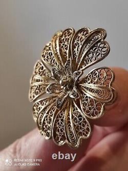 Old Brooch Flower In Vermeil / Solid Silver Openwork