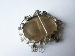 Old Brooch Or Pendant In Solid Silver, Painting, Holy Virgin Mary