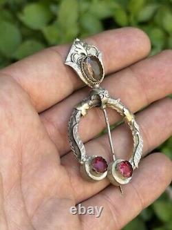 Old Brooch & Pin & Stones & Solid Silver & 19th Century & Jewel