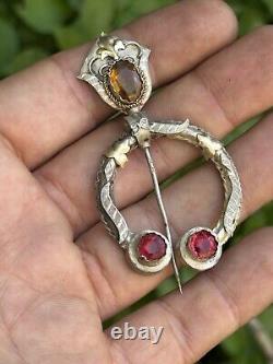 Old Brooch & Pin & Stones & Solid Silver & 19th Century & Jewel