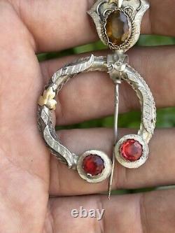 Old Brooch & Pin & Stones & Solid Silver & 19th Century & Jewel