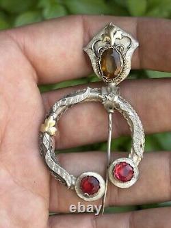 Old Brooch & Pin & Stones & Solid Silver & 19th Century & Jewel