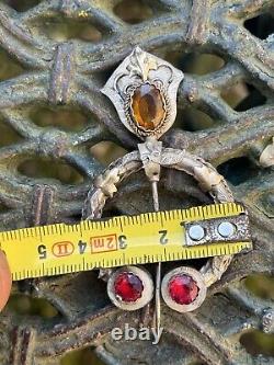 Old Brooch & Pin & Stones & Solid Silver & 19th Century & Jewel