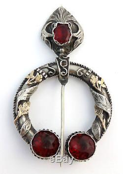 Old Brooch Provencal Brooch Silver And Gold Red Stones Xixeme