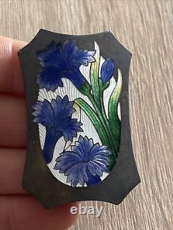 Old Brooch Silver Massif Creator Art New Deco Flower Emaux Glazed