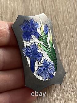 Old Brooch Silver Massif Creator Art New Deco Flower Emaux Glazed