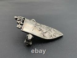 Old Brooch Solid Silver Jeanne Darc Antique Solid Silver Brooch