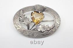 Old Brooch With Thistle In Solid Silver And Citrine 19th English Poinçon