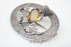 Old Brooch With Thistle In Solid Silver And Citrine 19th English Poinçon