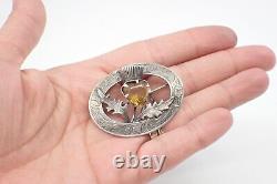 Old Brooch With Thistle In Solid Silver And Citrine 19th English Poinçon