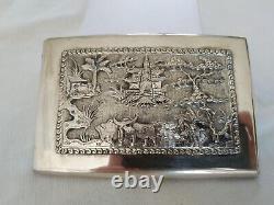 Old Case A Cigarette Silver Massive Entirely Sculpted Indochina Siam