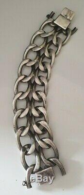 Old Chunky Bracelet Sterling Silver Art Deco Modernist 97 Grams