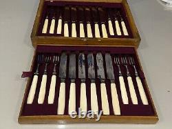 Old Covered Coffret Knife And Fork To Dessert George Howson Silver