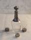 Old Crystal Decanter In Solid Silver With 3 Crystal Glasses