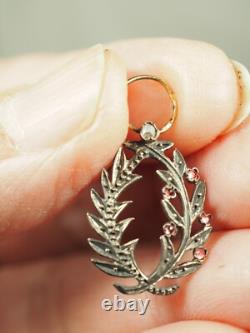 Old Decoration Medal Reduced 18k Solid Gold Silver Ruby Diamond Palms