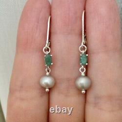 Old Emerald Silver Earrings And Natural Grey Pearl