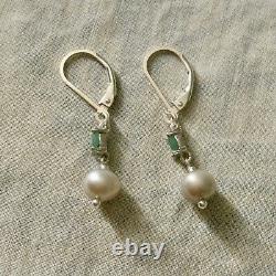 Old Emerald Silver Earrings And Natural Grey Pearl