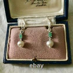 Old Emerald Silver Earrings And Natural Grey Pearl