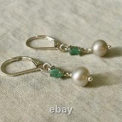 Old Emerald Silver Earrings And Natural Grey Pearl