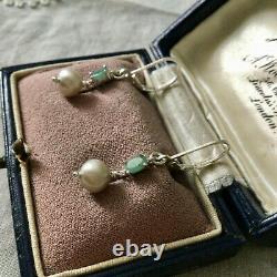 Old Emerald Silver Earrings And Natural Grey Pearl