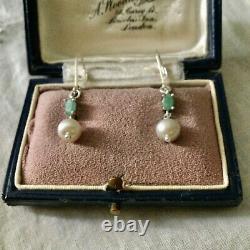 Old Emerald Silver Earrings And Natural Grey Pearl