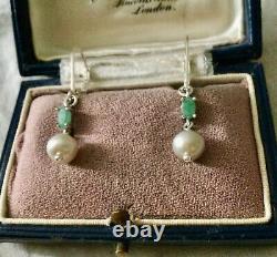 Old Emerald Silver Earrings And Natural Grey Pearl