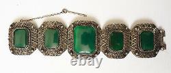 Old Ethnic Bracelet Solid Silver - Green Stone Silver Bracelet