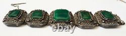 Old Ethnic Bracelet Solid Silver - Green Stone Silver Bracelet