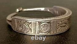 Old Ethnic Wide Bracelet in Solid Silver