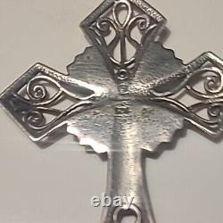 Old Filigree Solid 925 Sterling Silver Pendant Cross #lu# D1