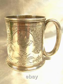 Old Glass Tankard Solid Silver English TW Silver England Glass 1879